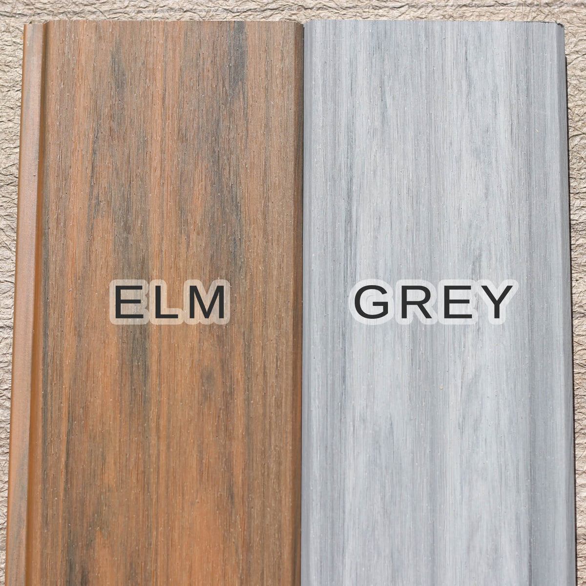 elm wood and grey wood composite tongue and groove fence boards