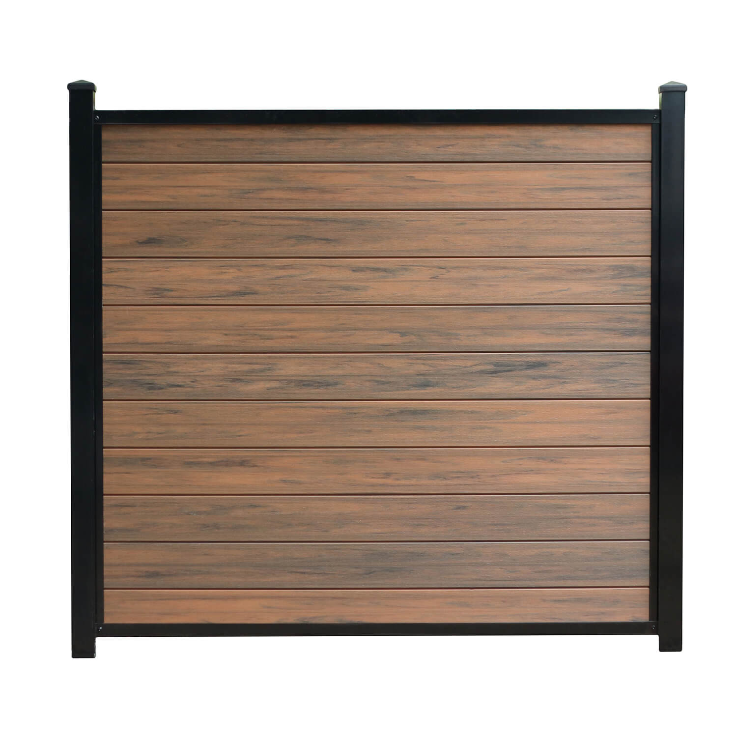 Beautiful composite fence system with elm wood boards. 