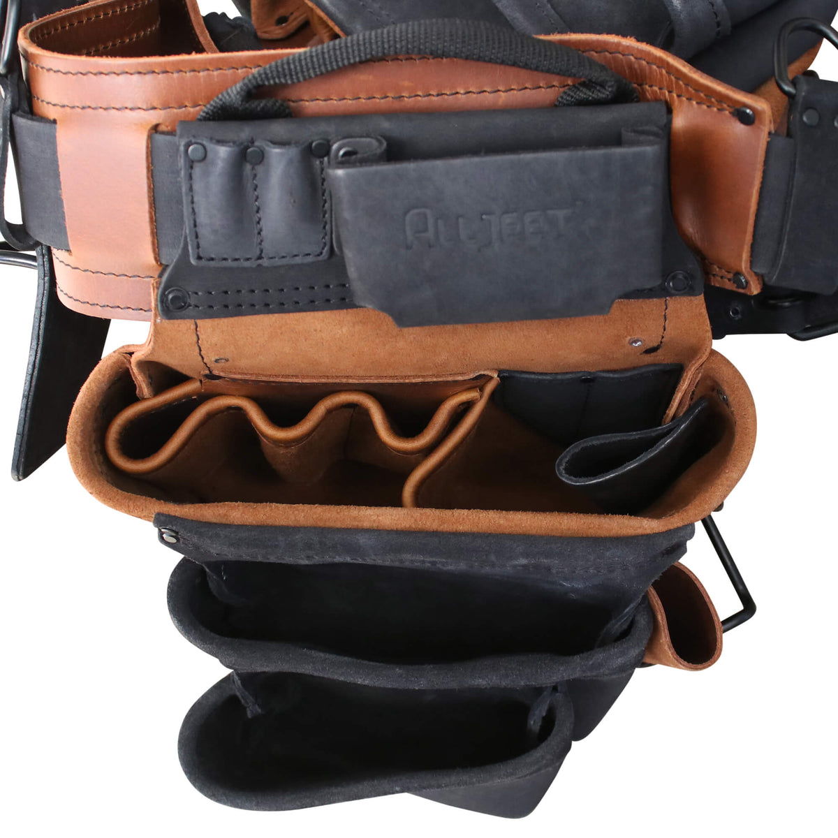 leather toolbelt with many pockets