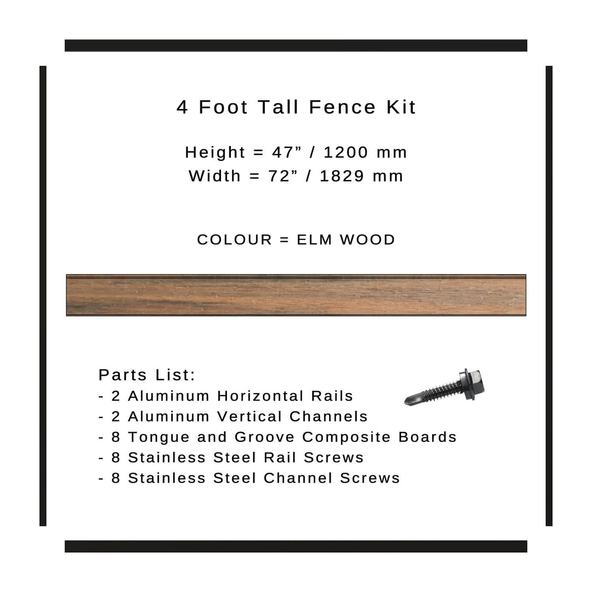 4 foot tall modular fence kit in elm wood