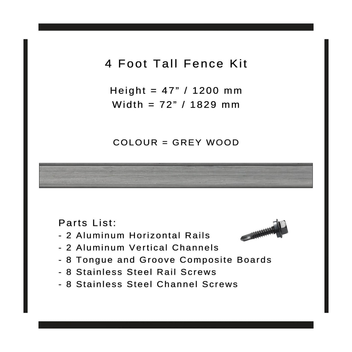 4 foot tall modular fence kit in grey wood